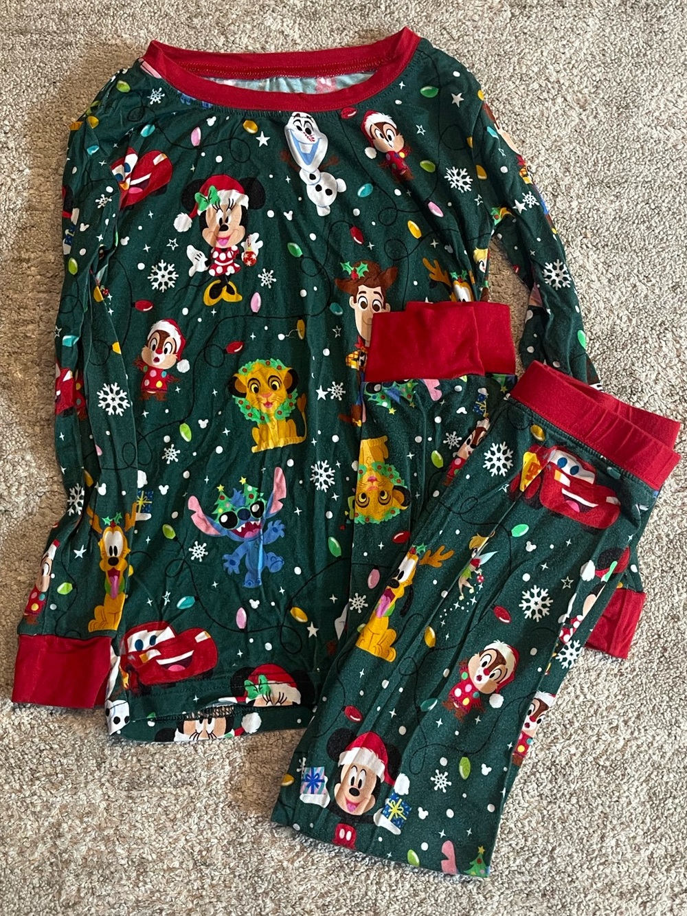 Little Sleepies Disney Mickey Mouse Green & Red Holiday Character Pajama Set
